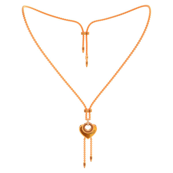 Колье из золота c фианитом, тигровым глазом и перламутром