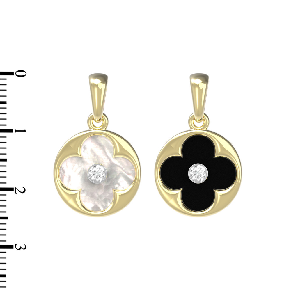 Подвеска из лимонного золота c бриллиантами, ониксом и перламутром