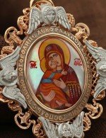 Образок из золота 585 пробы c эмалью и перламутром