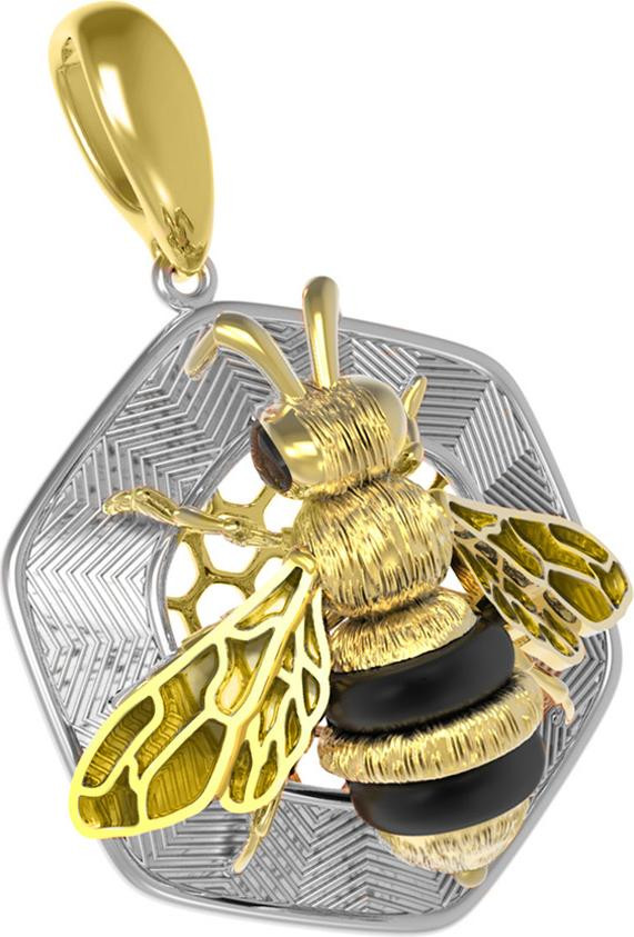 Подвеска из лимонного золота c эмаль , ониксом и эмалью