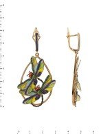 Серьги из золота 585 пробы c сапфиром, изумрудом и эмалью