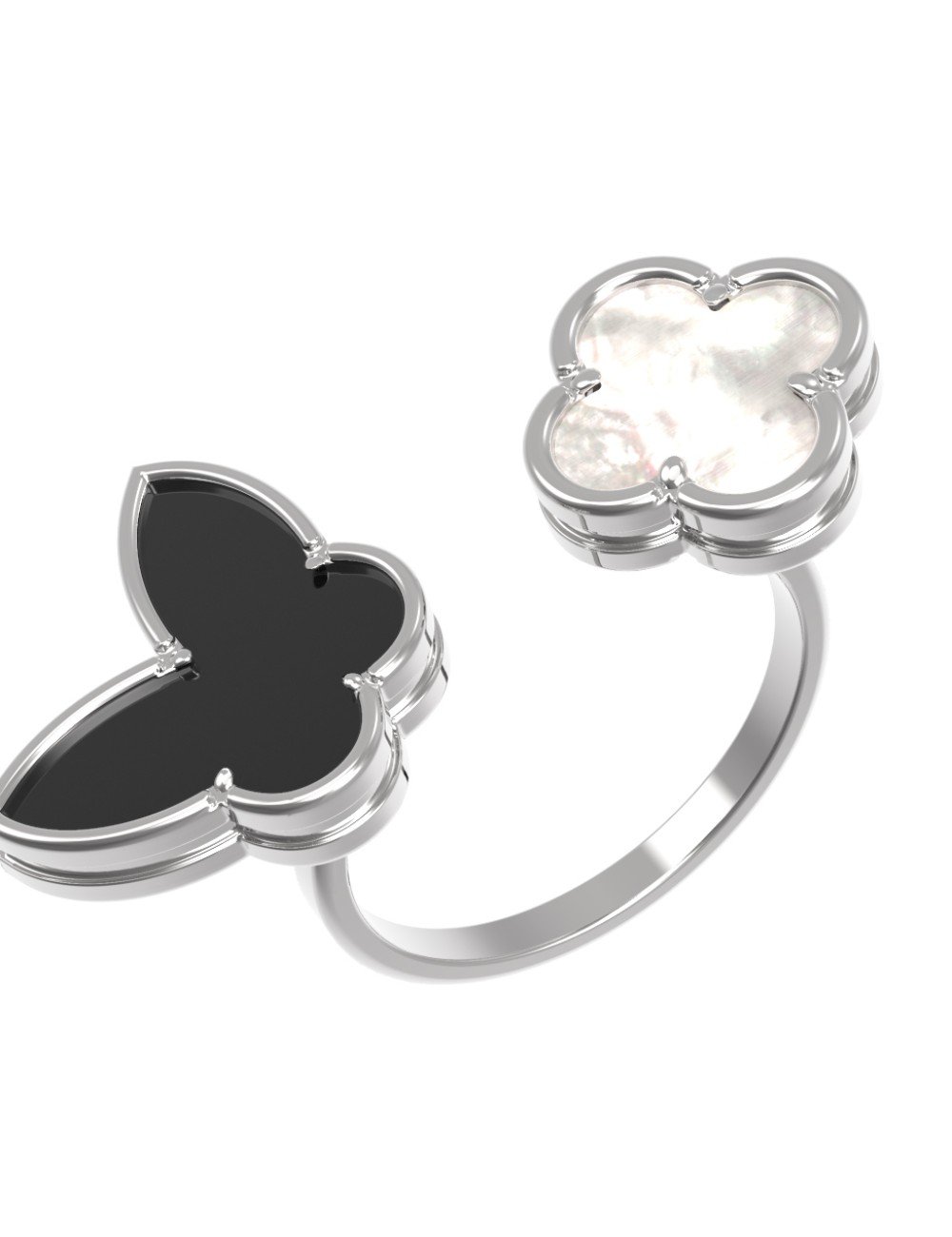 Кольцо из белого золота 585 пробы c ониксом и перламутром