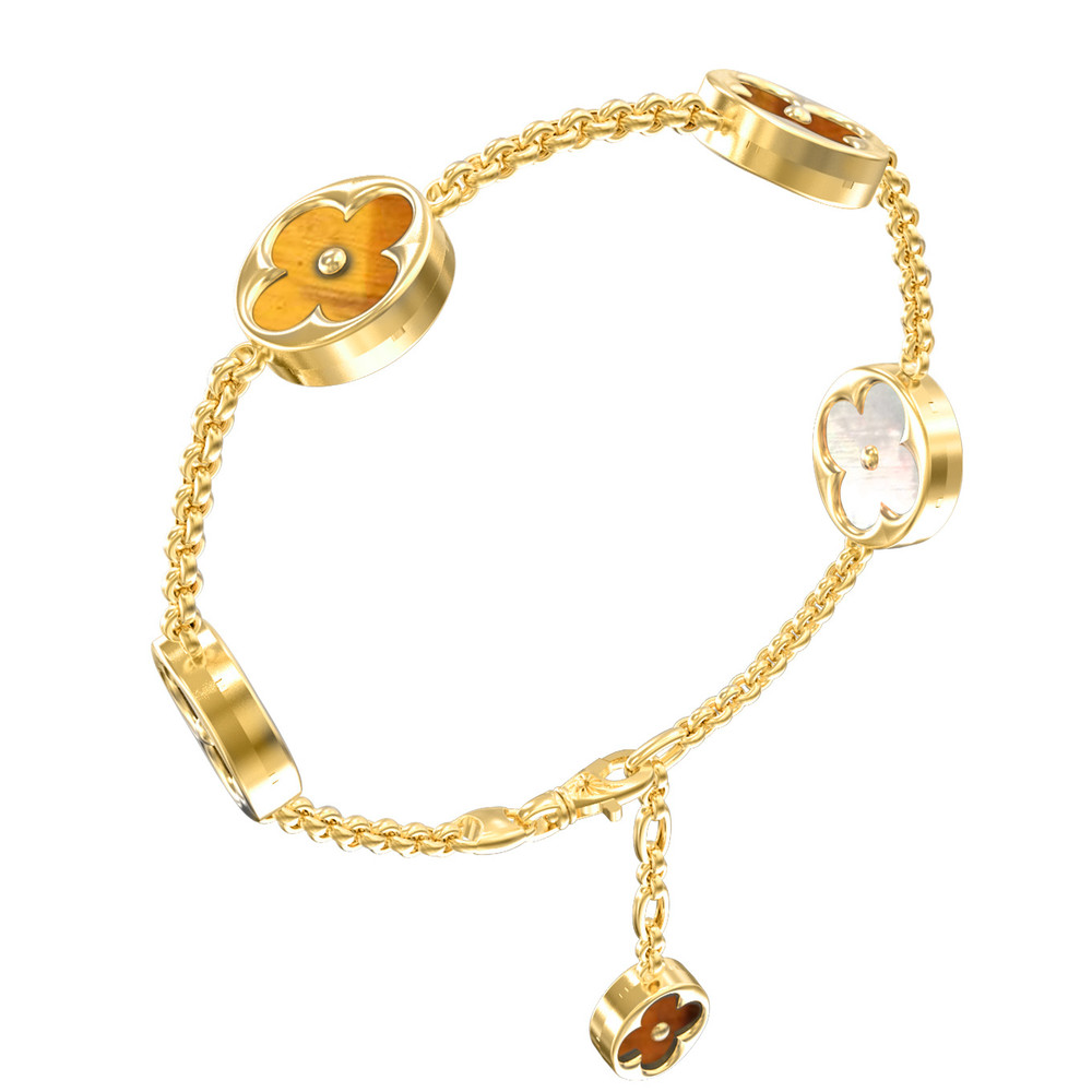 Браслет из лимонного золота c тигровым глазом и перламутром