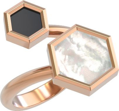 Кольцо из золота c ониксом и перламутром