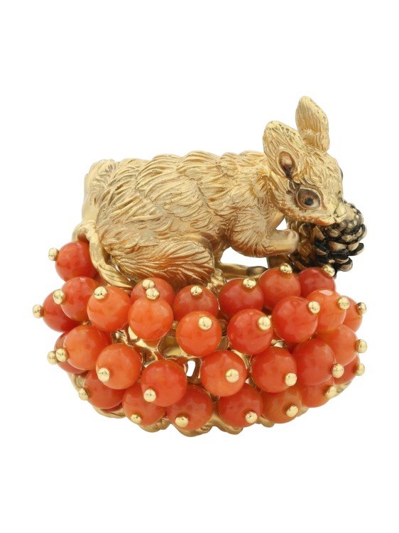 Кольцо из лимонного золота c эмаль и кораллом