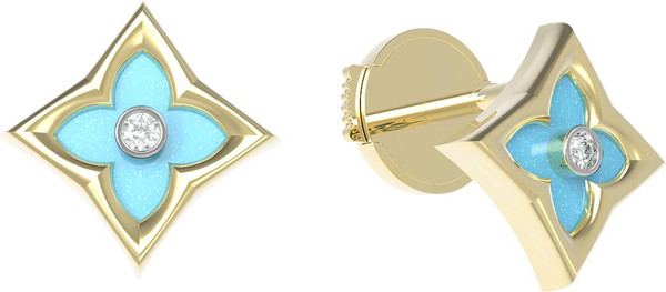 Серьги из лимонного золота c бриллиантами и бирюзой