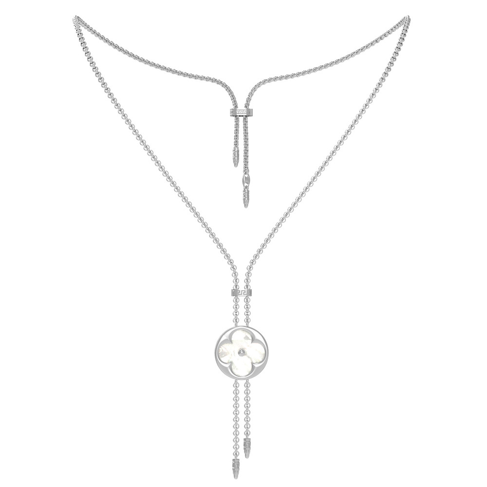 Колье из белого золота c тигровым глазом и перламутром