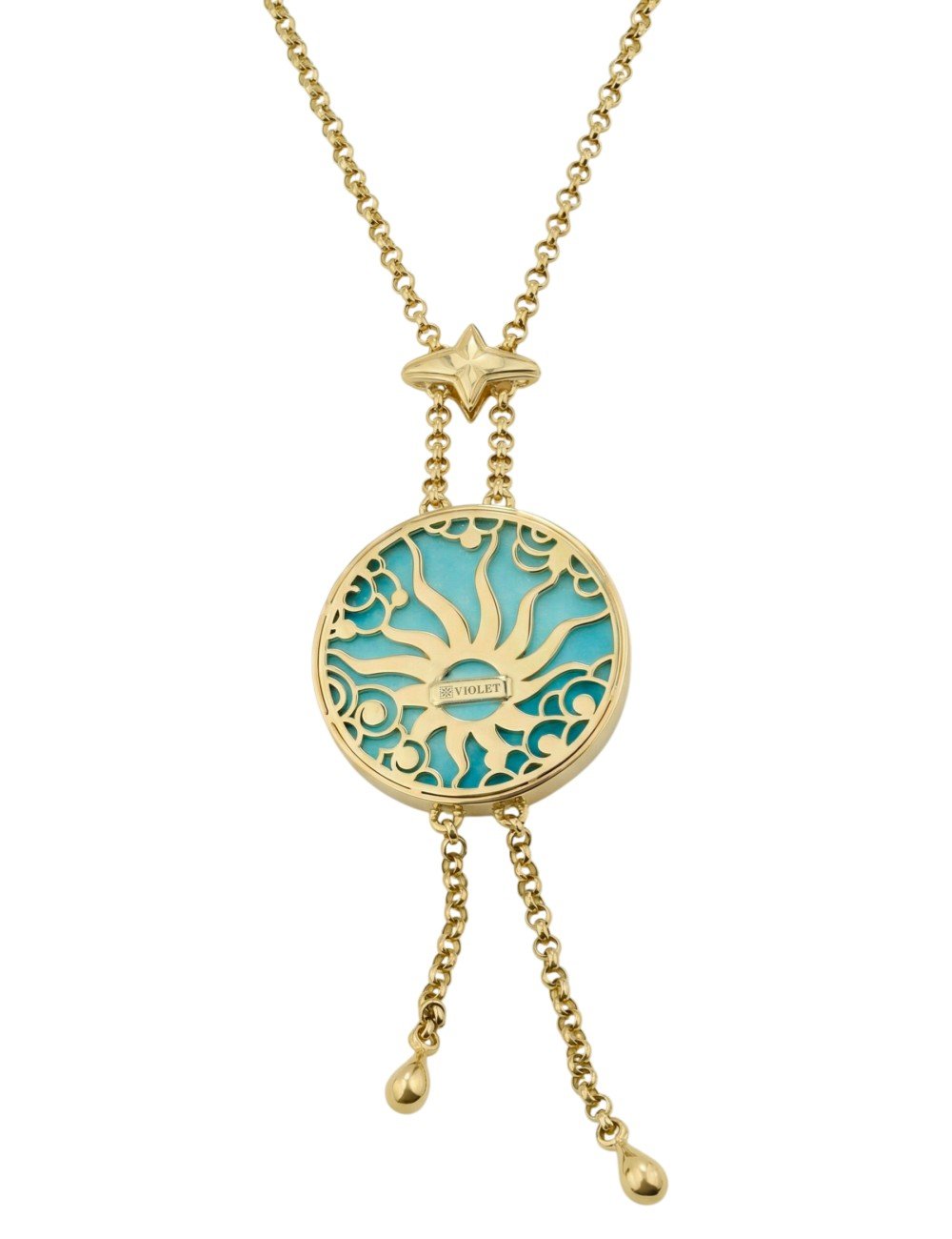 Колье из лимонного золота 585 пробы c бирюзой и перламутром