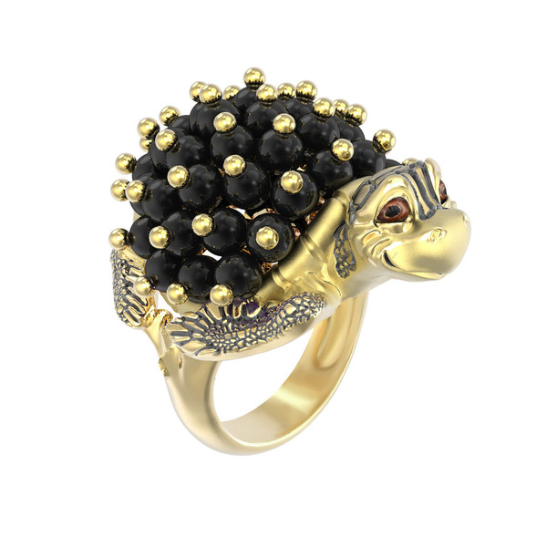 Кольцо из лимонного золота c эмаль и ониксом