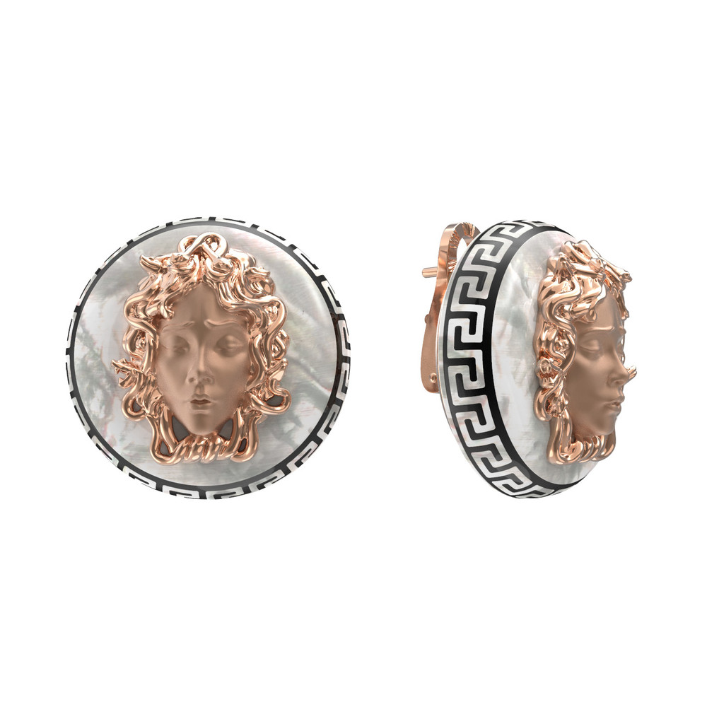 Серьги из золота c эмаль и перламутром