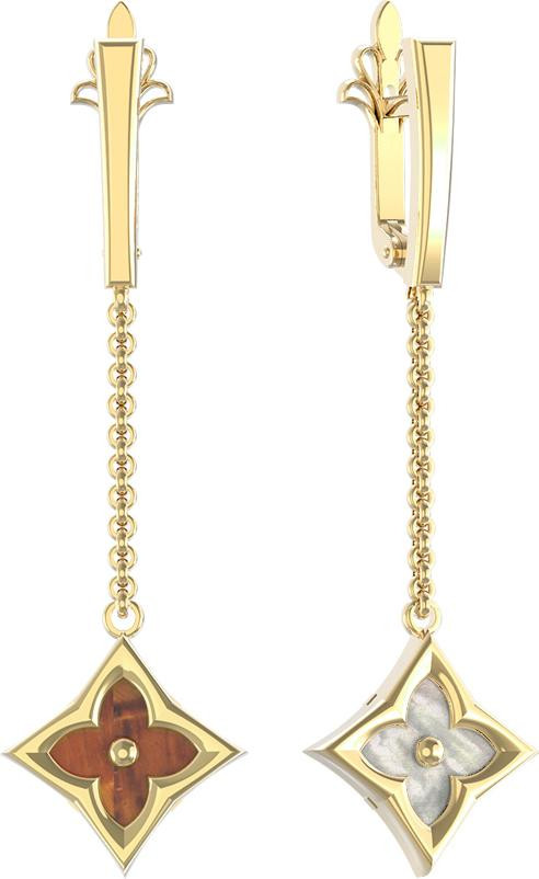 Серьги из лимонного золота c тигровым глазом и перламутром