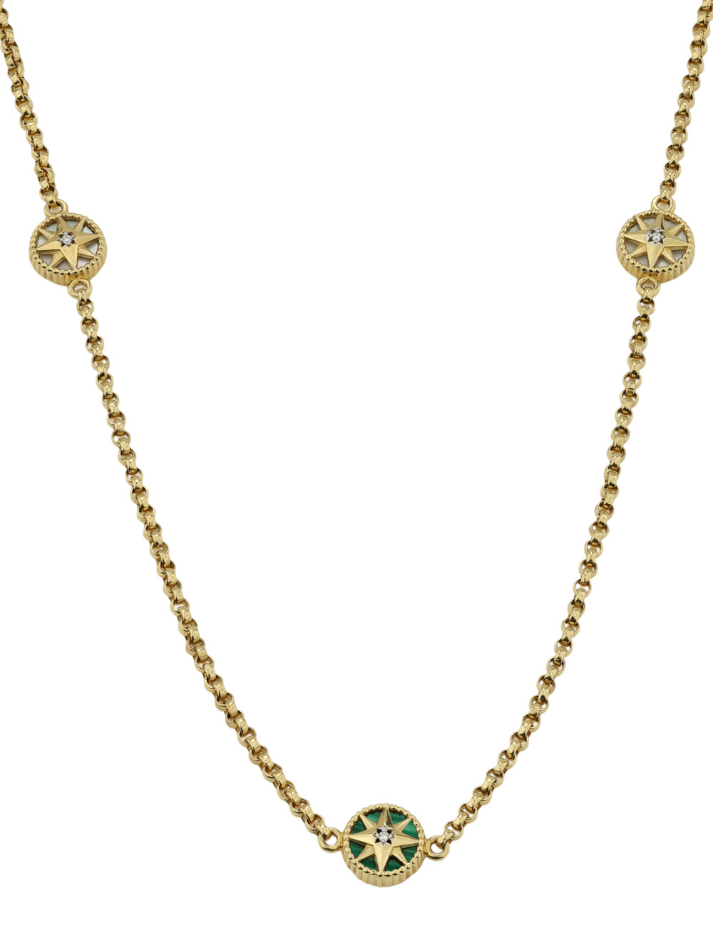 Колье из лимонного золота c бриллиантами, малахитом и перламутром