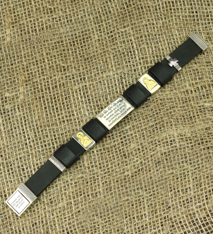 Браслет из серебра и золота c кожаным шнурком