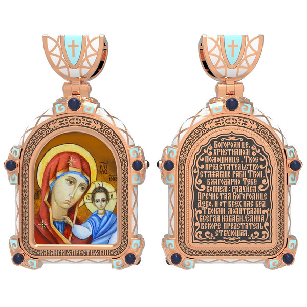 Образок из золота c эмаль , иконописью и темперой