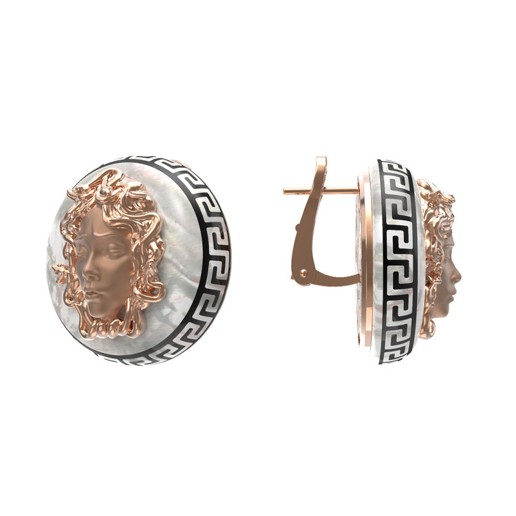 Серьги из золота c эмаль и перламутром