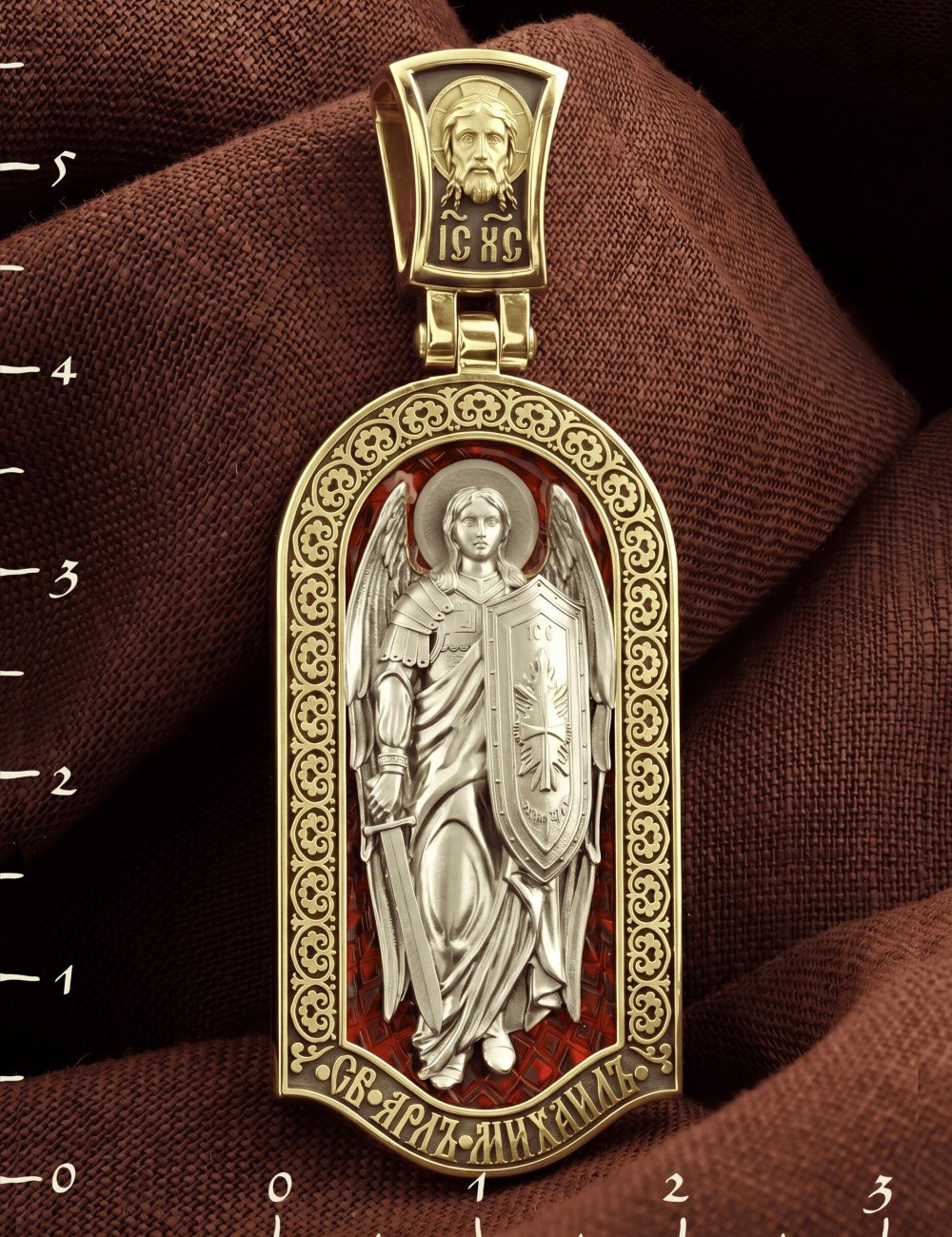 Образок из лимонного золота 585 пробы c эмалью