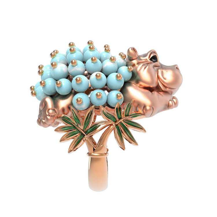 Кольцо из золота c эмаль и бирюзой