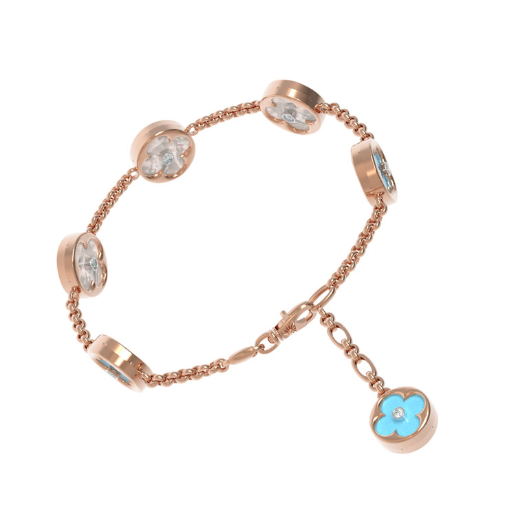 Браслет из золота c бриллиантами, бирюзой и перламутром