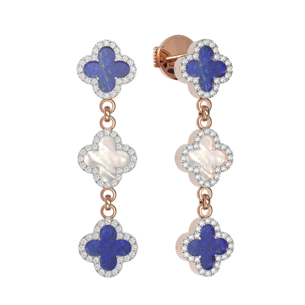 Серьги из золота c бриллиантами, лазуритом и перламутром