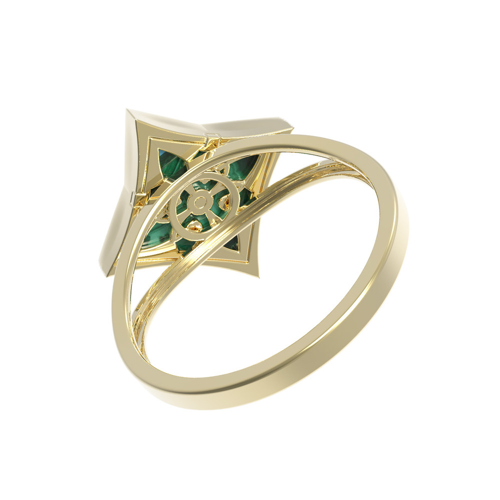 Кольцо из лимонного золота c бриллиантами и малахитом