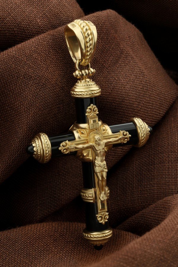 Крест из лимонного золота c ониксом