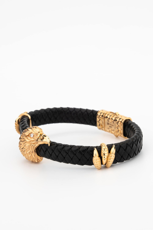 Браслет из золота c бриллиантами и кожаным шнурком