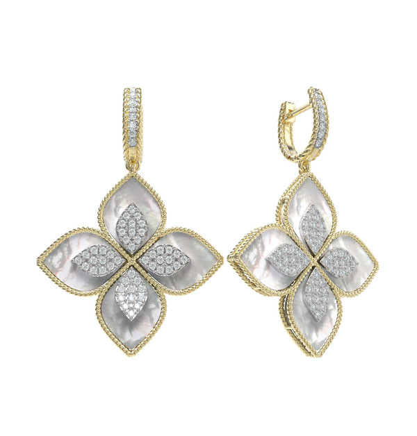 Серьги из лимонного золота c бриллиантами и перламутром