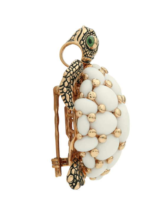 Брошь из золота c эмаль и бивнем мамонта