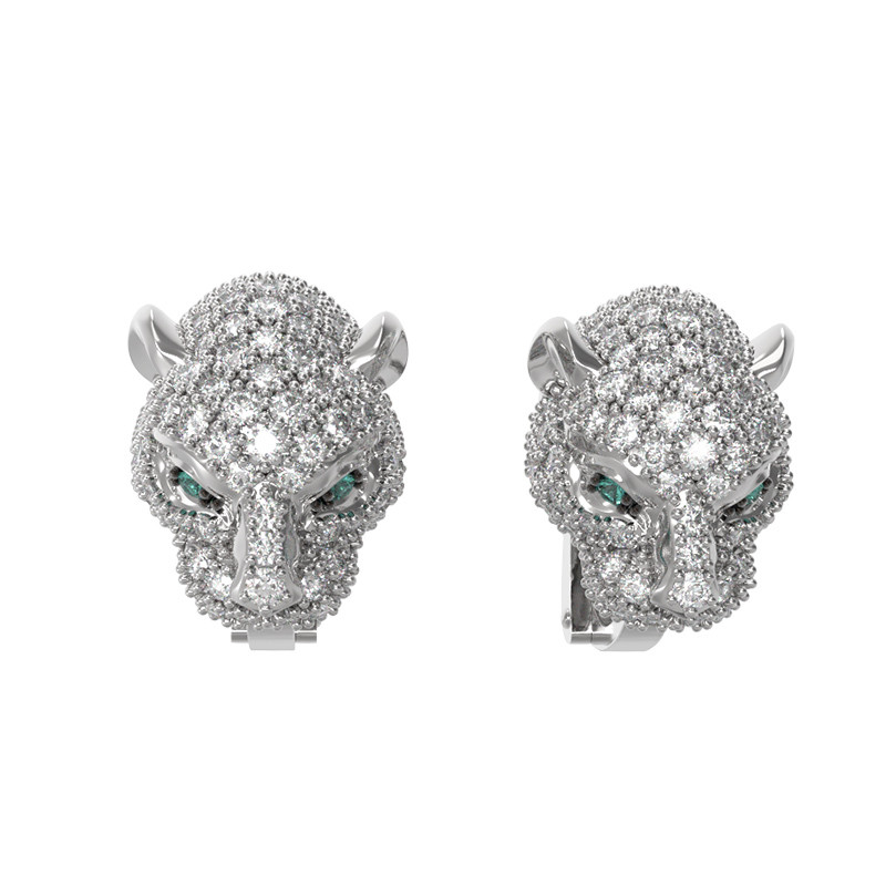 Серьги из белого золота c бриллиантами и изумрудом