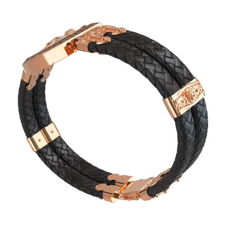 Браслет из золота c эмаль , шнурком и ониксом