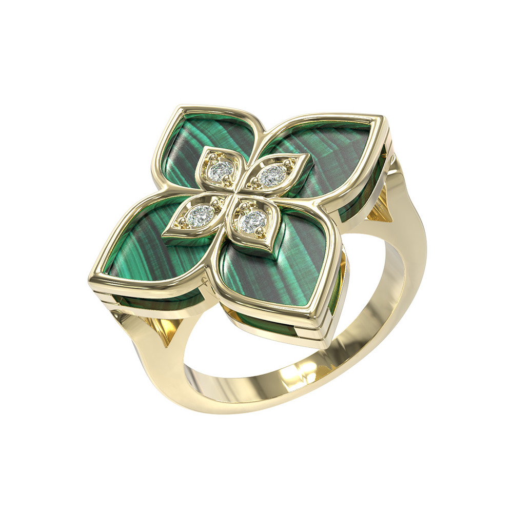 Кольцо из лимонного золота c бриллиантами и малахитом