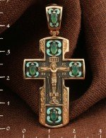 Крест из золота 585 пробы c эмалью и хризопразом