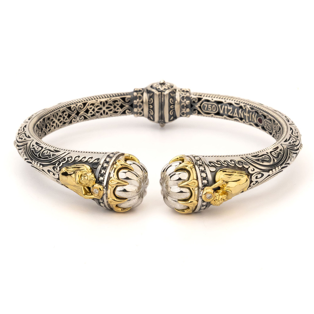 Браслет из серебра и золота c бриллиантами и рубином