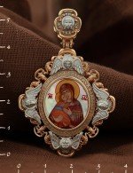 Образок из золота 585 пробы c эмалью и перламутром