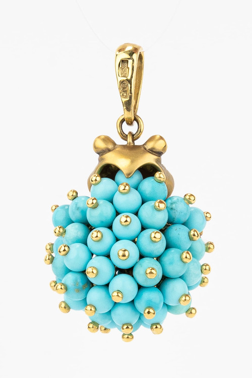Подвеска из лимонного золота c эмаль и бирюзой