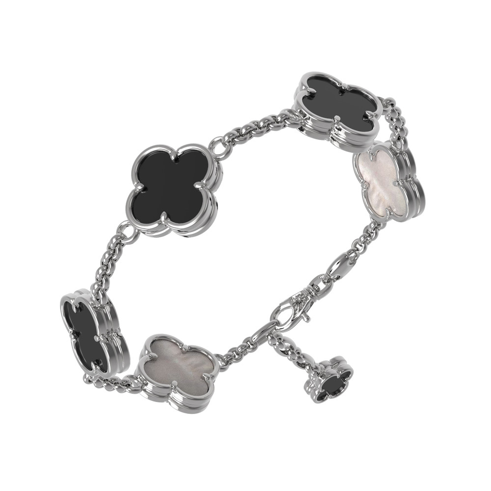 Браслет из белого золота c ониксом и перламутром