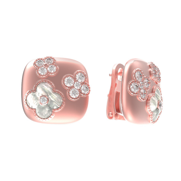 Серьги из розового золота c бриллиантами и перламутром
