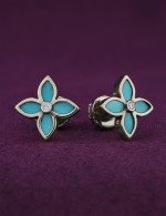 Серьги из белого золота 585 пробы c бриллиантами и бирюзой