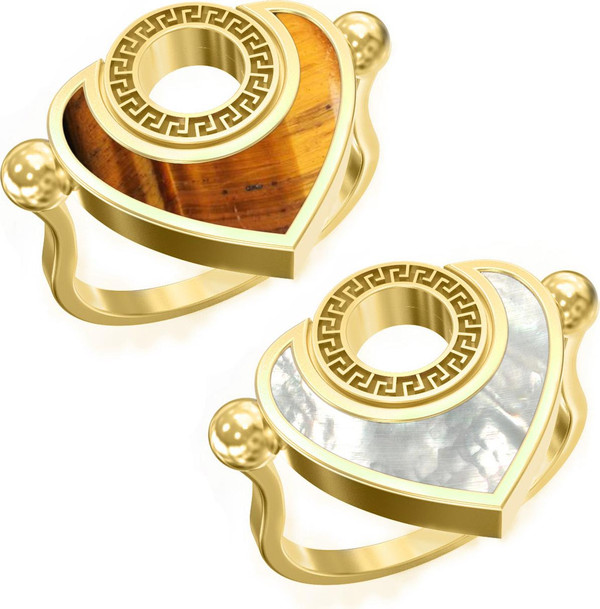 Кольцо из лимонного золота c тигровым глазом и перламутром