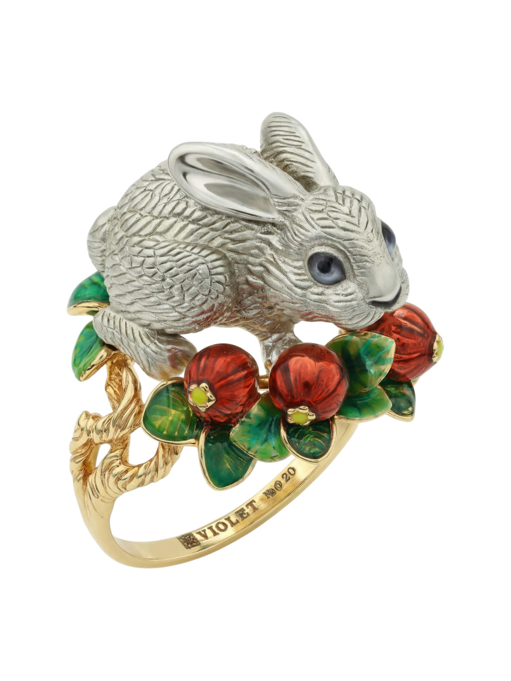 Кольцо из лимонного золота c эмаль