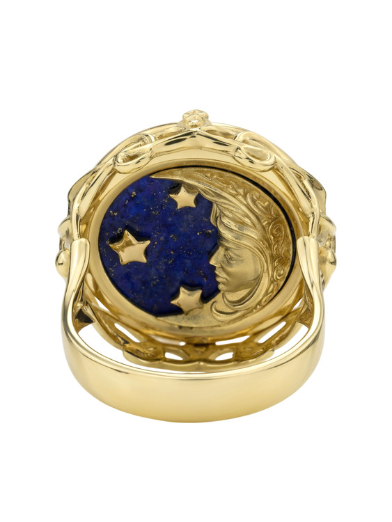 Кольцо из лимонного золота c бирюзой и лазуритом