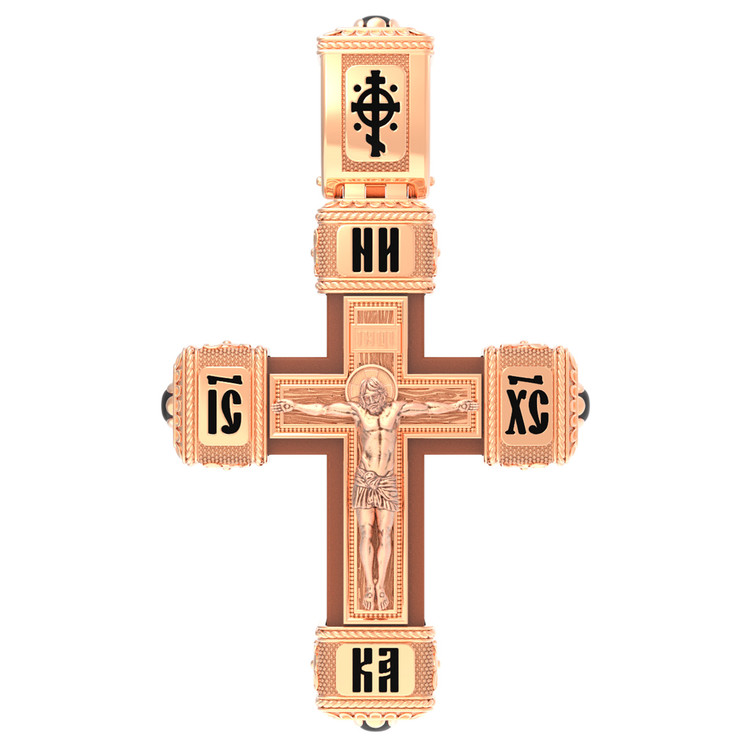 Крест из золота c эмаль , ониксом и деревом груши