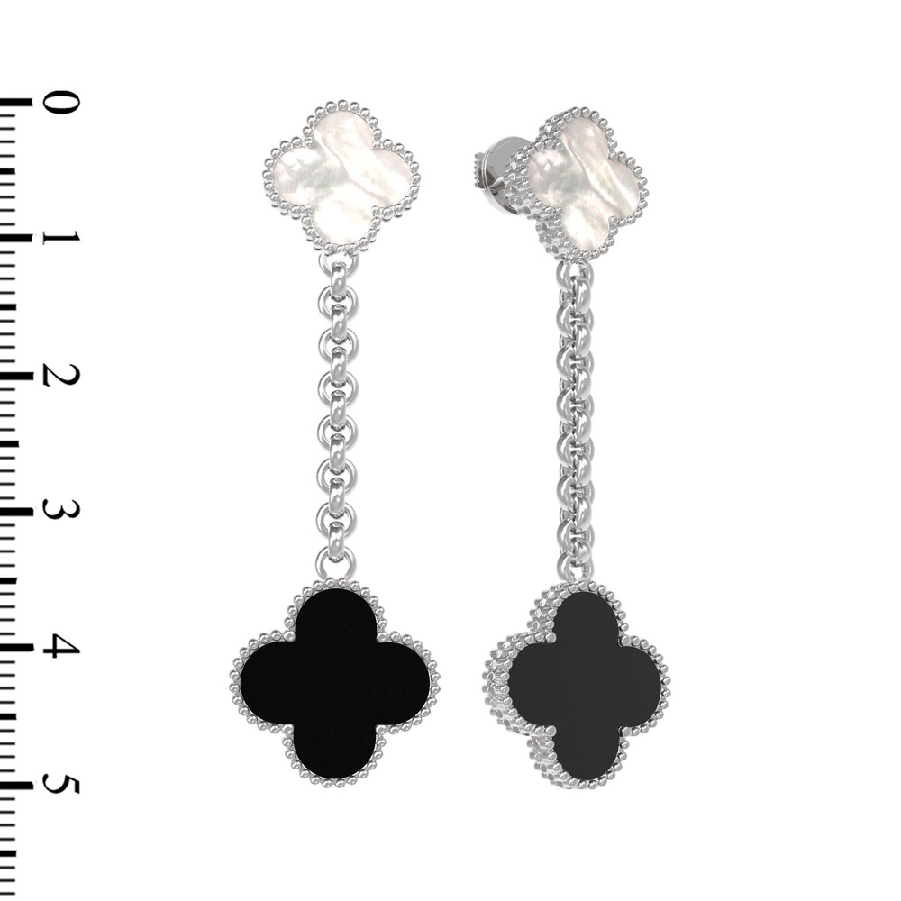 Серьги из белого золота c ониксом и перламутром