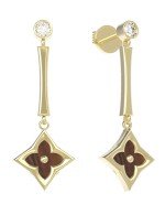 Серьги из лимонного золота 585 пробы c фианитом и тигровым глазом