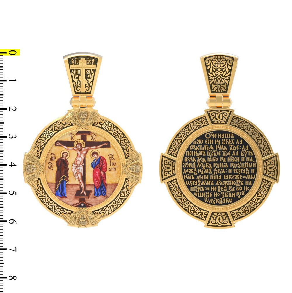 Образок из лимонного золота c эмаль , иконописью и темперой