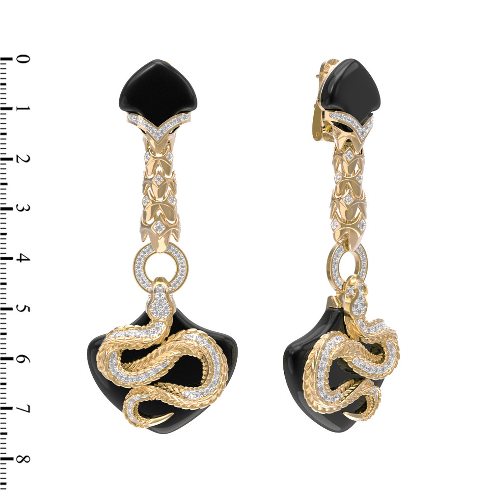 Серьги из лимонного золота c бриллиантами и ониксом