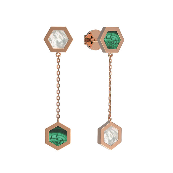 Серьги из золота c малахитом и перламутром