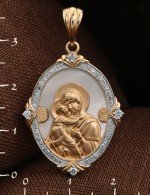 Образок из золота 585 пробы c бриллиантами и перламутром