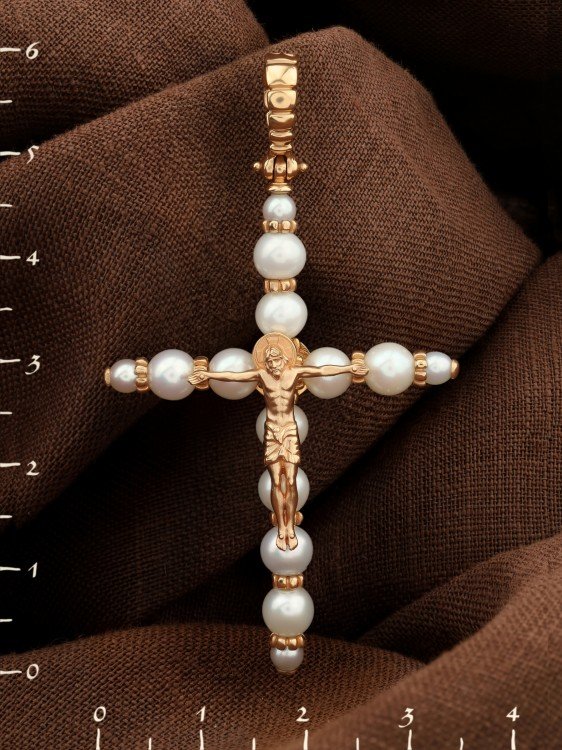 Крест из золота c жемчугом