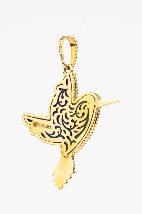 Подвеска из лимонного золота c эмаль , лазуритом и малахитом